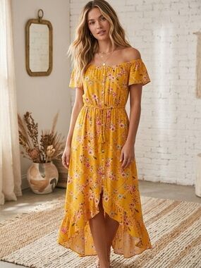 Anthropologie Abel the Label Button Front  Hi Low Floral Dress Size Medium